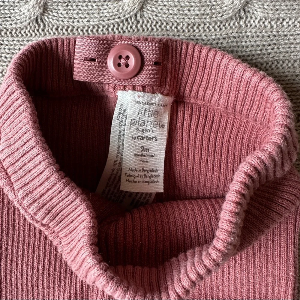 EUC Carter’s Little Planet Organic Baby Girl Knit Leggings, Rose, 9 Months